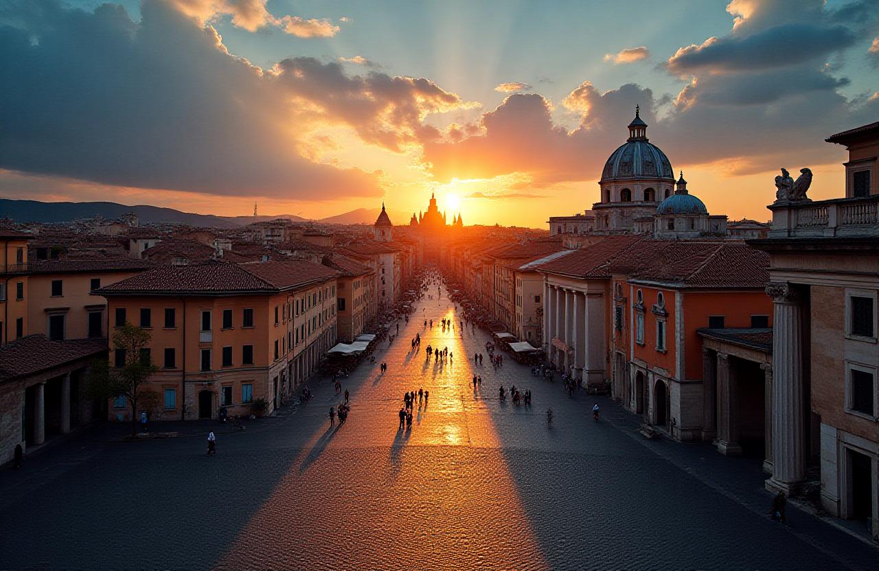 Vista panoramica di Roma al tramonto, ispirazione urbana